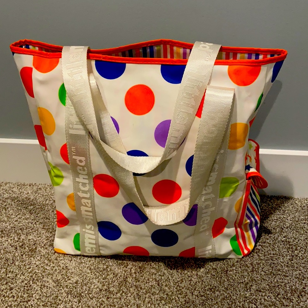 New Little MissMatched multicolored polka dot and stripe Beach bag